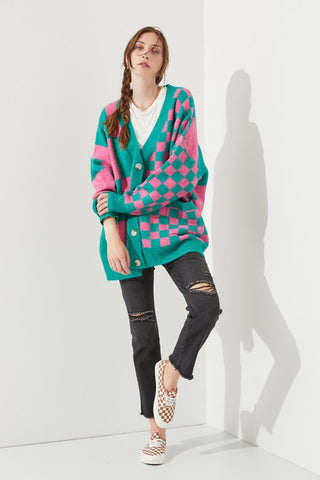 CHECKERED OVERSIZED SWEATER JJK5031P PLUS