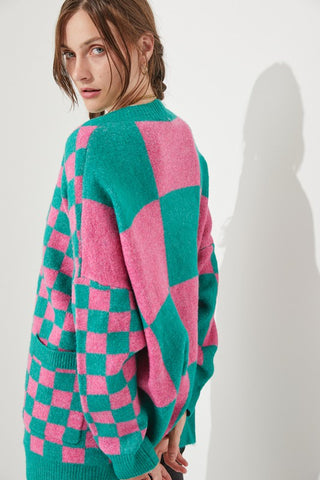 CHECKERED OVERSIZED SWEATER JJK5031P PLUS