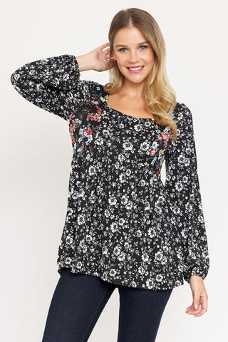 Square Neck Side Accent Baby Doll Top PLUS