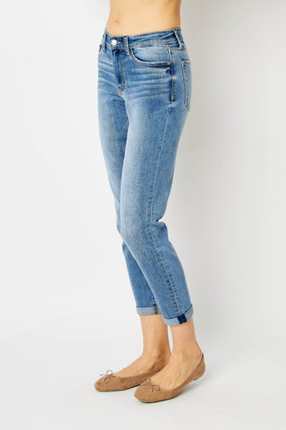 Judy Blue Cuffed Hem Low Waist Relaxed Skinny Jeans