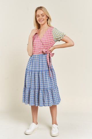 PLUS COLORBLOCK GINGHAM DRESS
