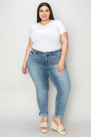 Judy Blue Cuffed Hem Low Waist Relaxed Skinny Jeans