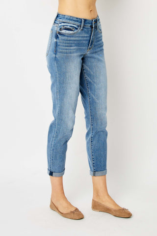 Judy Blue Cuffed Hem Low Waist Relaxed Skinny Jeans