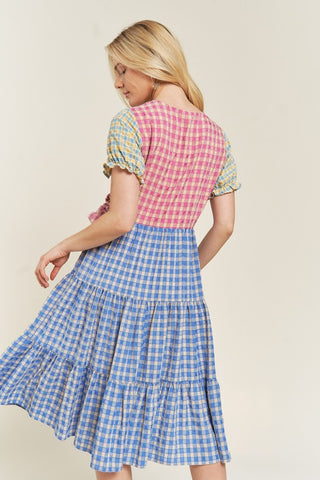 PLUS COLORBLOCK GINGHAM DRESS