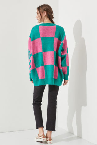 CHECKERED OVERSIZED SWEATER JJK5031P PLUS