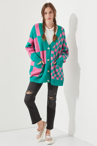 CHECKERED OVERSIZED SWEATER JJK5031P PLUS