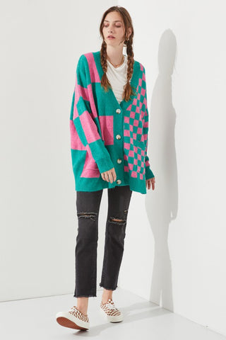 CHECKERED OVERSIZED SWEATER JJK5031P PLUS