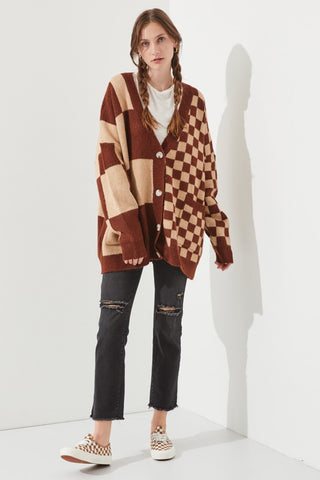CHECKERED OVERSIZED SWEATER JJK5031P PLUS