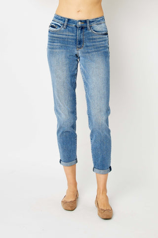 Judy Blue Cuffed Hem Low Waist Relaxed Skinny Jeans
