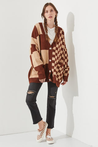 CHECKERED OVERSIZED SWEATER JJK5031P PLUS