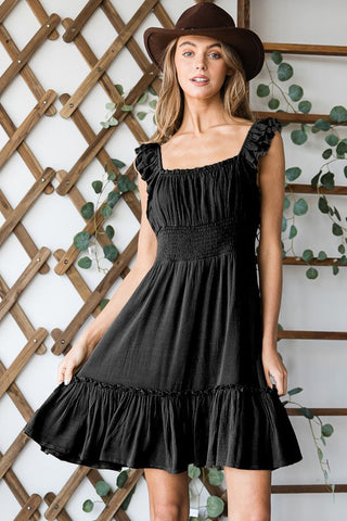 Ruched waist ruffled sleeveless dress Plus