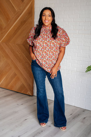 Wild Garden Floral Mock Neck Blouse