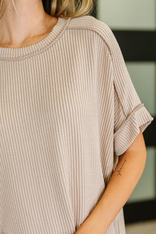 Cable Ribbed Knit Top in Ash Mocha