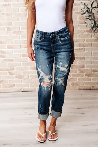 Judy Blue Mid Rise Cuffed Destroy Boyfriend Jeans