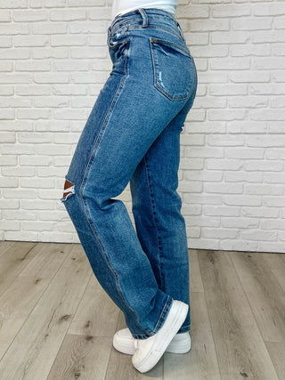Judy Blue High Rise Rigid Magic Criss-Cross Waistband Straight Jeans