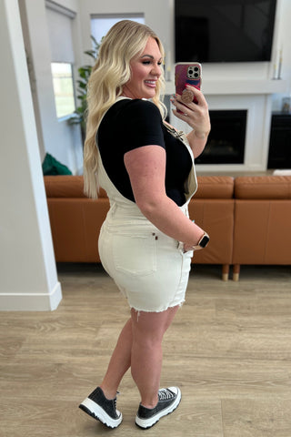 Judy Blue Dyed Cutoff Shortalls in Ecru