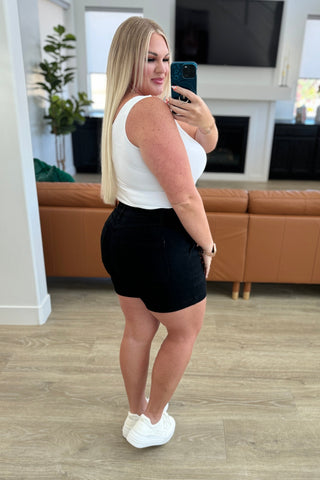 Judy Blue High Rise Button Fly Trouser Shorts in Black