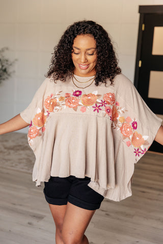 Trailing Florals Embroidered Tunic in Mocha
