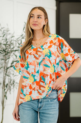 Hibiscus Haze V-Neck Top