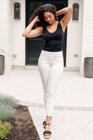 Judy Blue Mid Rise Braided Side Seam Relaxed Skinny Jeans