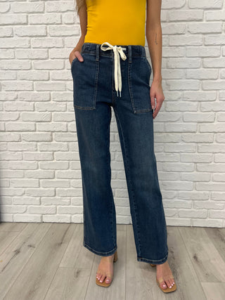 Judy blue High Rise Drawstring Wide Leg Jogger Jeans