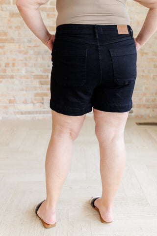 Judy Blue High Rise Button Fly Trouser Shorts in Black