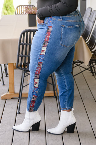 Judy Blue Old Western Print Relaxed Skinny Jeans