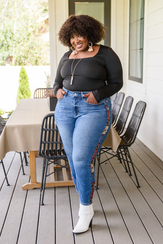 Judy Blue Old Western Print Relaxed Skinny Jeans