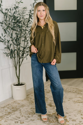 Wanderer Olive Button Down Blouse