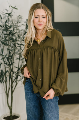 Wanderer Olive Button Down Blouse