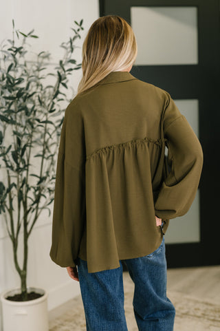 Wanderer Olive Button Down Blouse