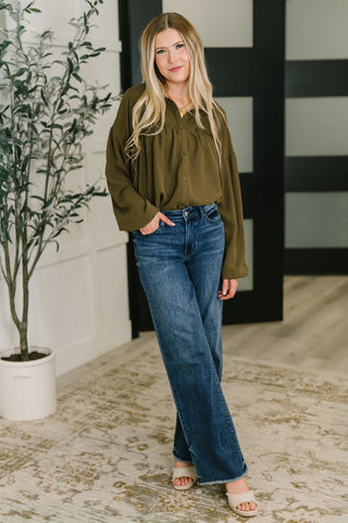 Wanderer Olive Button Down Blouse