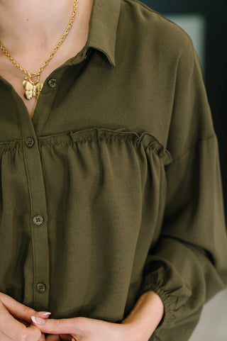 Wanderer Olive Button Down Blouse