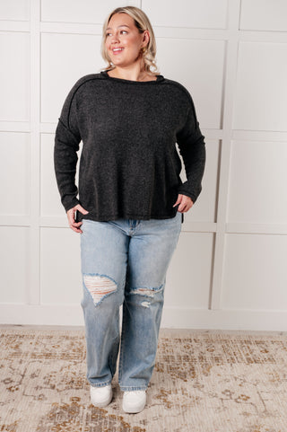 Basic Ribbed Hacci Sweater in Black