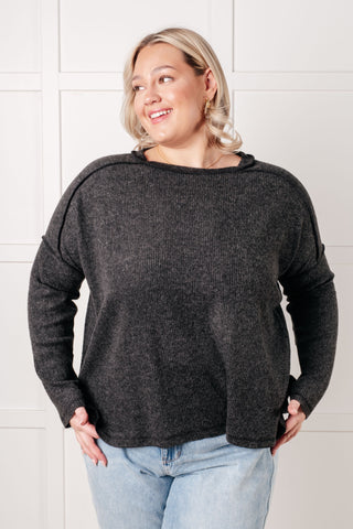 Basic Ribbed Hacci Sweater in Black