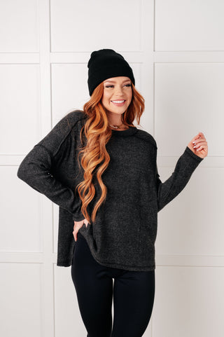 Basic Ribbed Hacci Sweater in Black
