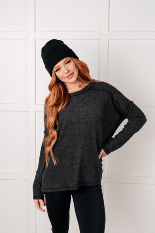 Basic Ribbed Hacci Sweater in Black