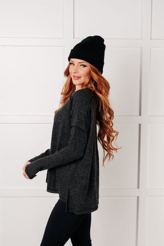 Basic Ribbed Hacci Sweater in Black