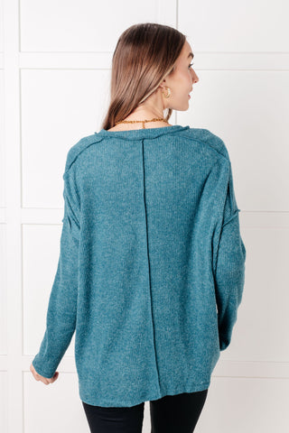 Basic Ribbed Hacci Sweater in Teal