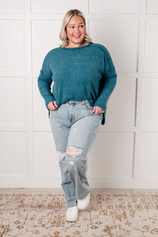 Basic Ribbed Hacci Sweater in Teal