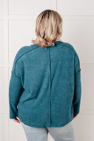 Basic Ribbed Hacci Sweater in Teal