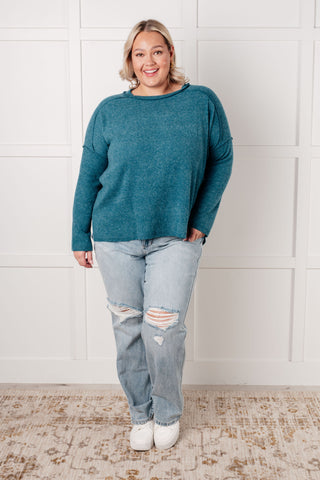 Basic Ribbed Hacci Sweater in Teal