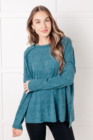 Basic Ribbed Hacci Sweater in Teal