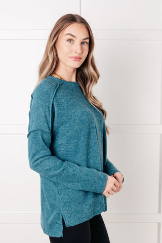 Basic Ribbed Hacci Sweater in Teal