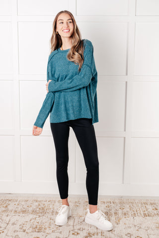 Basic Ribbed Hacci Sweater in Teal