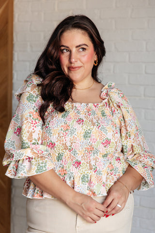 Afternoon in the garden Smocked Elastic Blouse