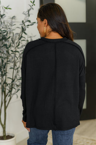 Ribbed Knit Drop Shoulder Top in Black