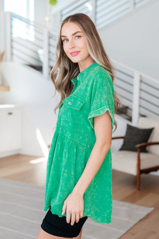 Greenhouse Garden Button Up Peplum Blouse