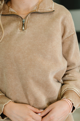 The Weekend Half Zip Pullover in Deep Camel