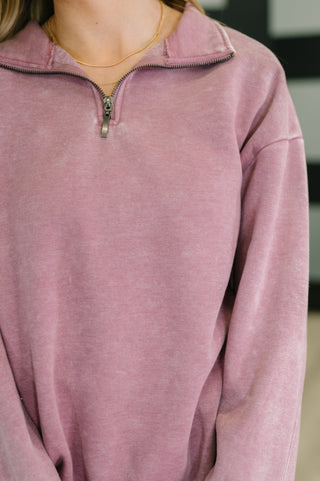 The Weekend Half Zip Pullover in Light Rose